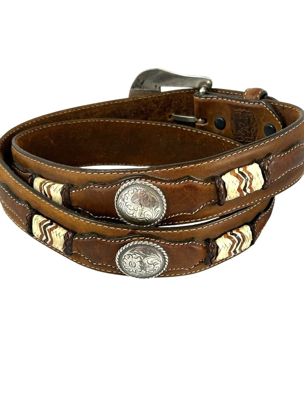 Tony Lama Men's Brown Sierra Madre Belt 34 Style 7269L Silver Buckle Concho